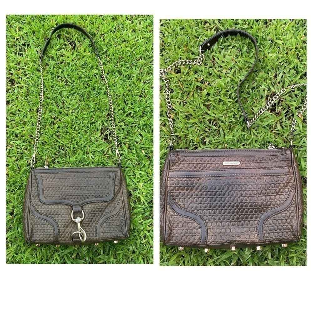 Rebecca Minkoff Brown Quilted Leather Crossbody Clutch Bag Chain Pockets